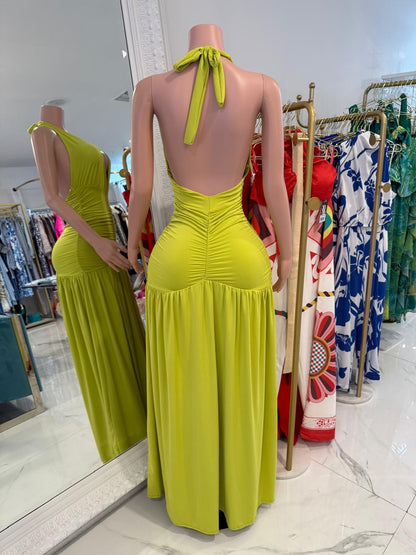 Nocturnal Flow Ruched Maxi Dress Green