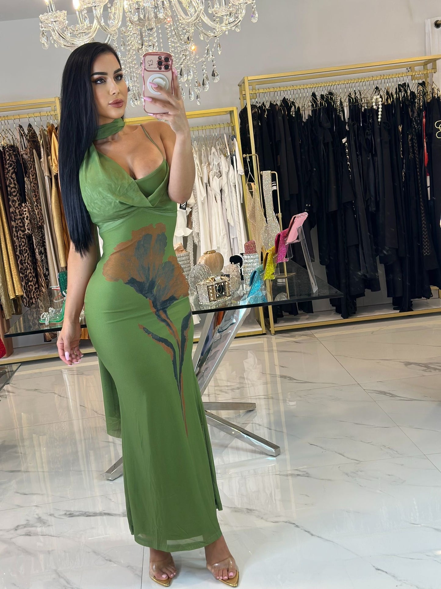 Miss Me Mesh Maxi Dress Green