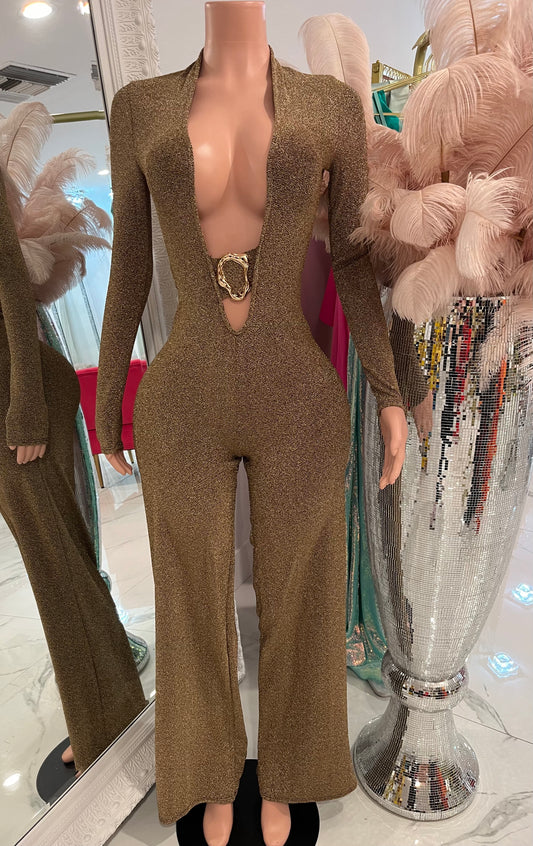 Sexy Vibes Jumpsuit Gold