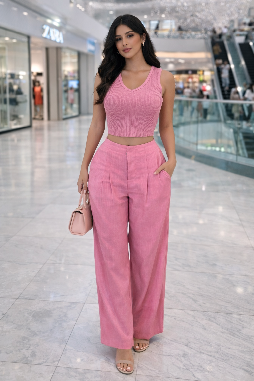 Serene Flow Ribbed Linen Pant Set Pink