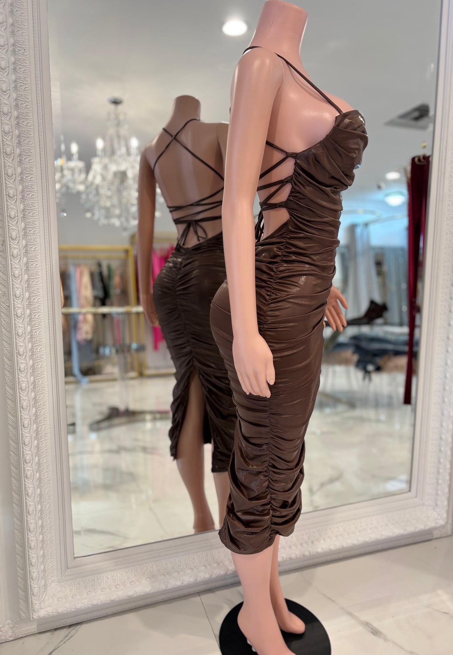 Let's Get Together Midi Dress Brown