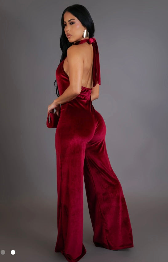 Velvet Jumpsuit Red