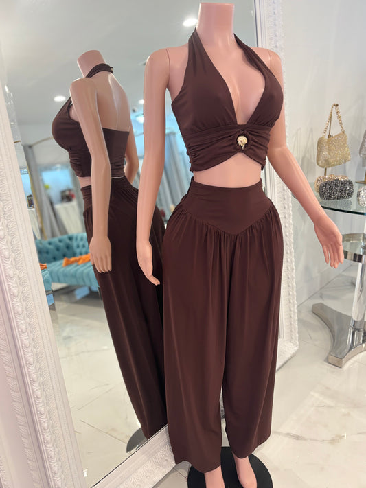 Loving Myself Pant Set Brown