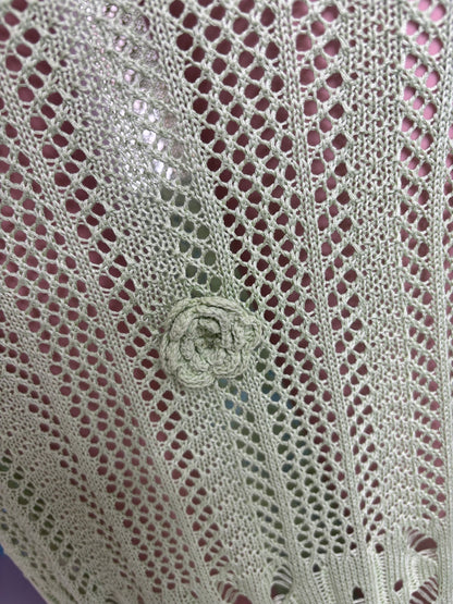 Rosé Knit Floral Crochet Skirt Set Green