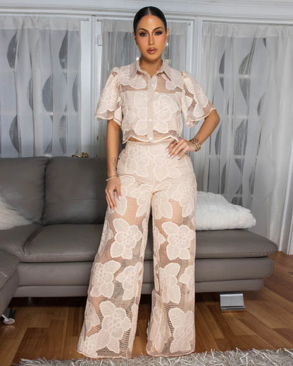 Floral Pants Set NUDE CROCHET