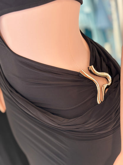 Ethereal Drape Maxi Dress Black