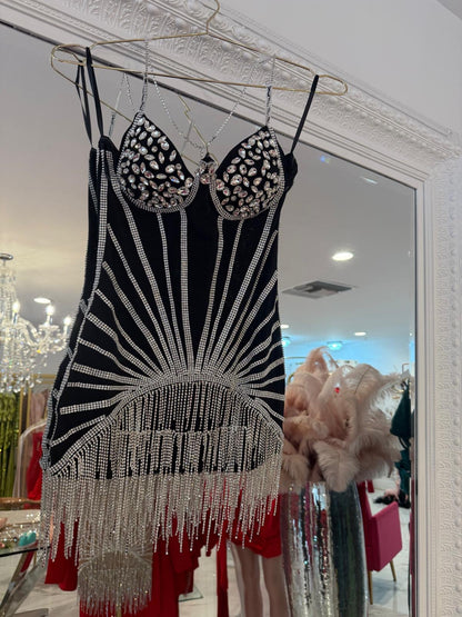 Obsidian Reverie Rhinestones Mini Dress