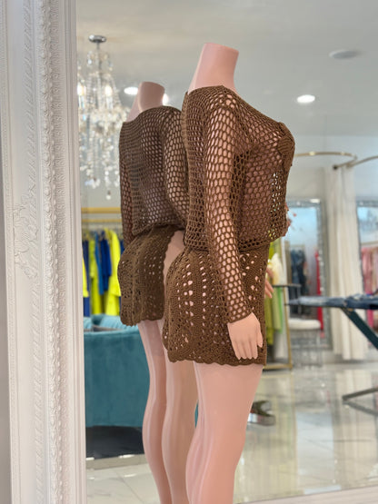 Keep Walking Floral Crochet Cover Up Brown