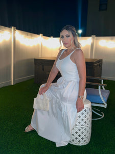 European Chic Ribbed Midi Dress White