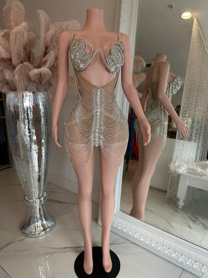 Golden Hour Rhinestones Mini Dress Nude