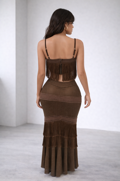 Feeling the Breeze Skirt Set Brown