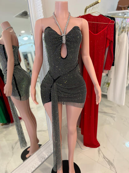 Cupids Kiss Rhinestones Ruched Mini Dress