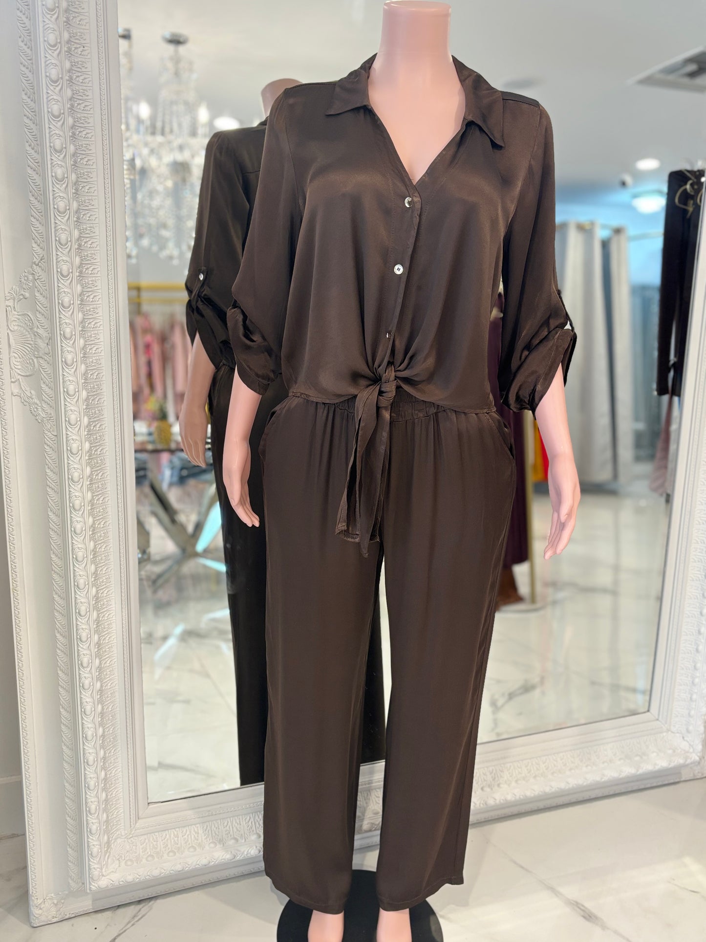 Satin Flow Brown Pant Set