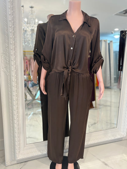 Satin Flow Brown Pant Set