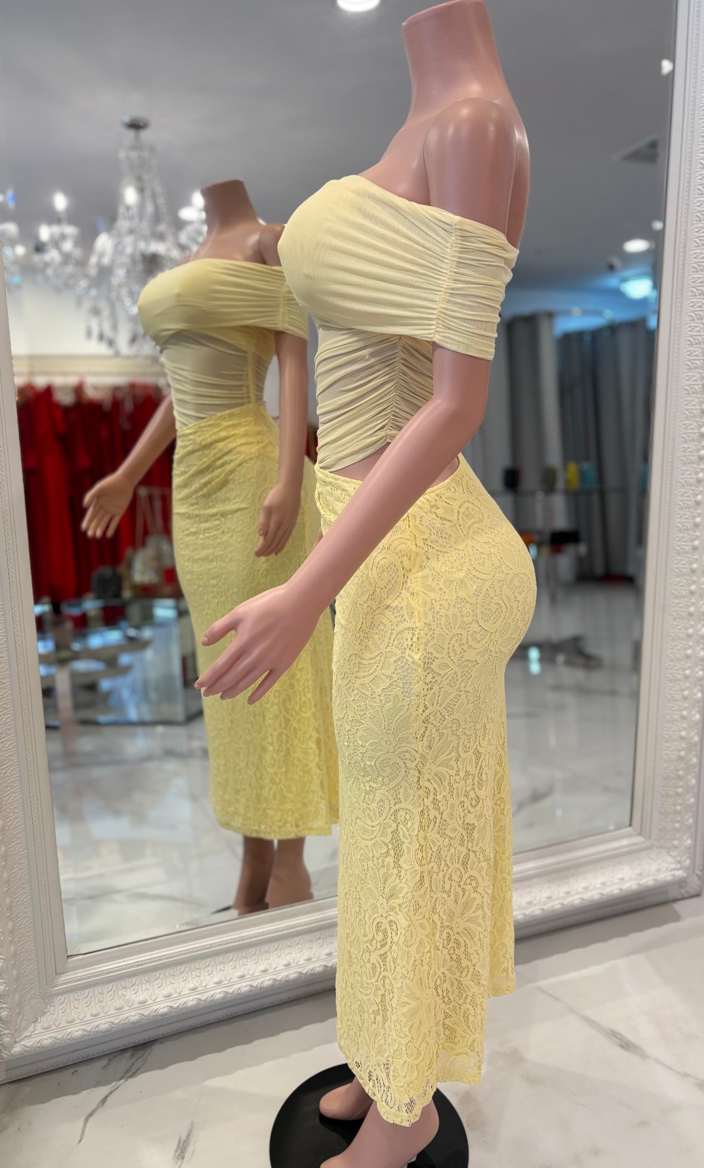 Atelier of Desire Lace Mesh Maxi Dress Yellow