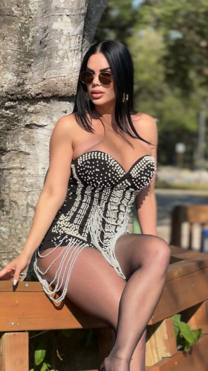 Pearls Romper Black