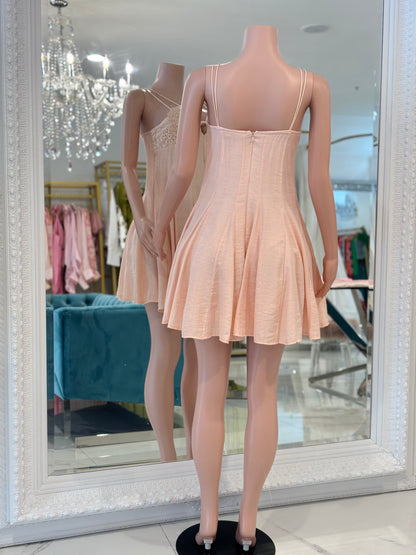 Conchas Lace Pearls Mini Dress Pink