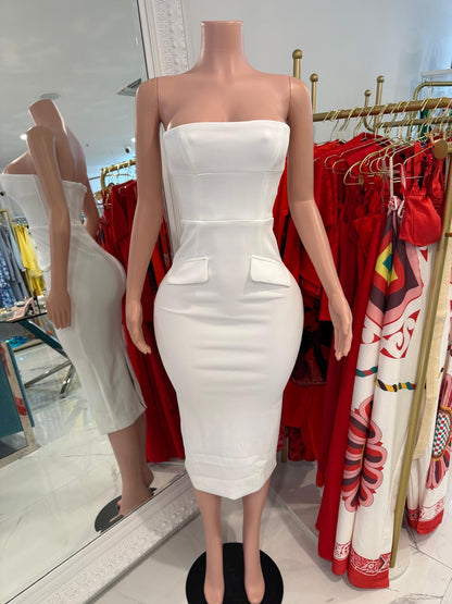 Sculpted Muse Midi Dress White