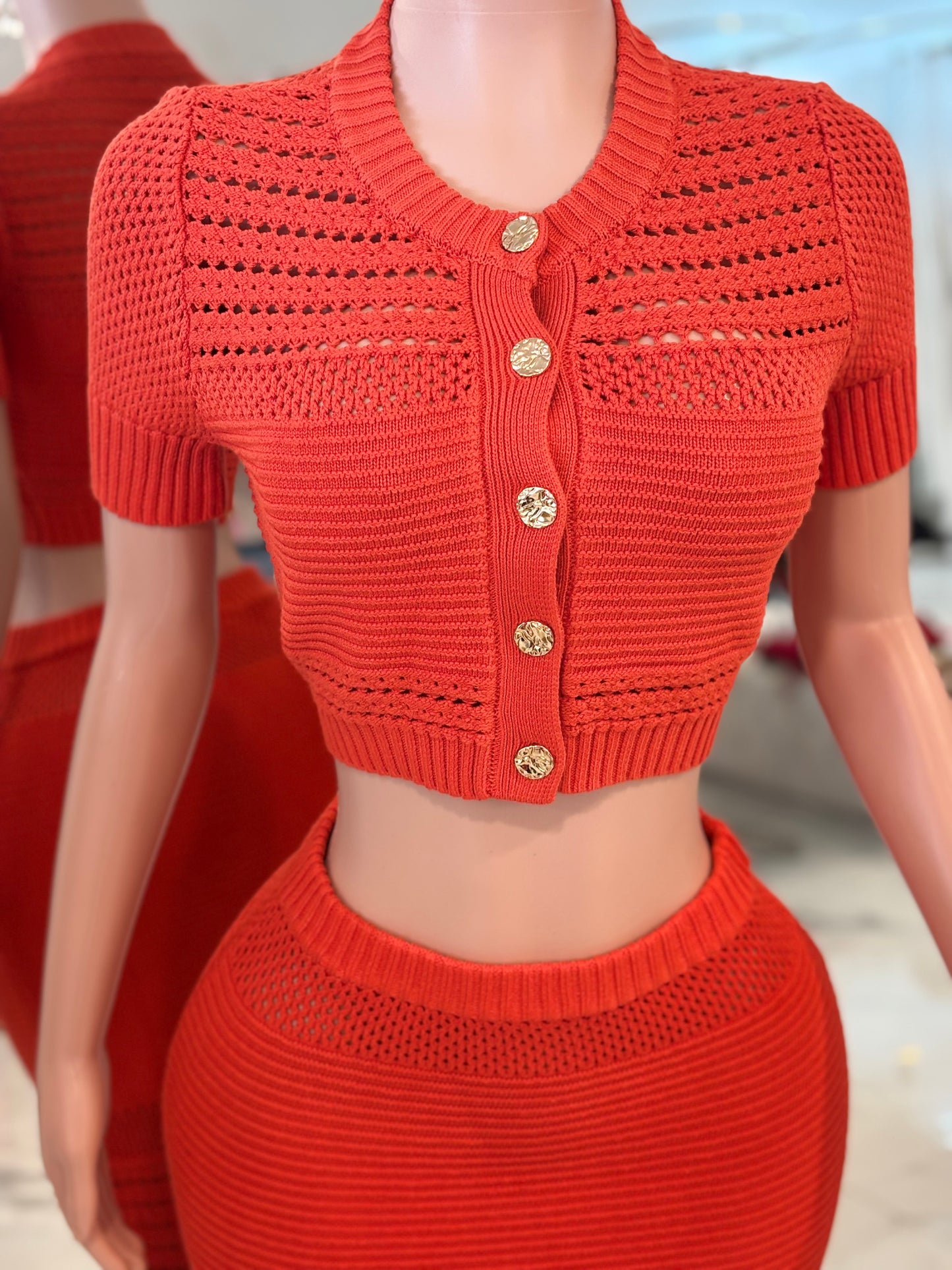 Feelings Growing Stronger Knit Skirt Set Orange