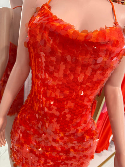 Sparkling Mirage Sequin Mini Dress Orange