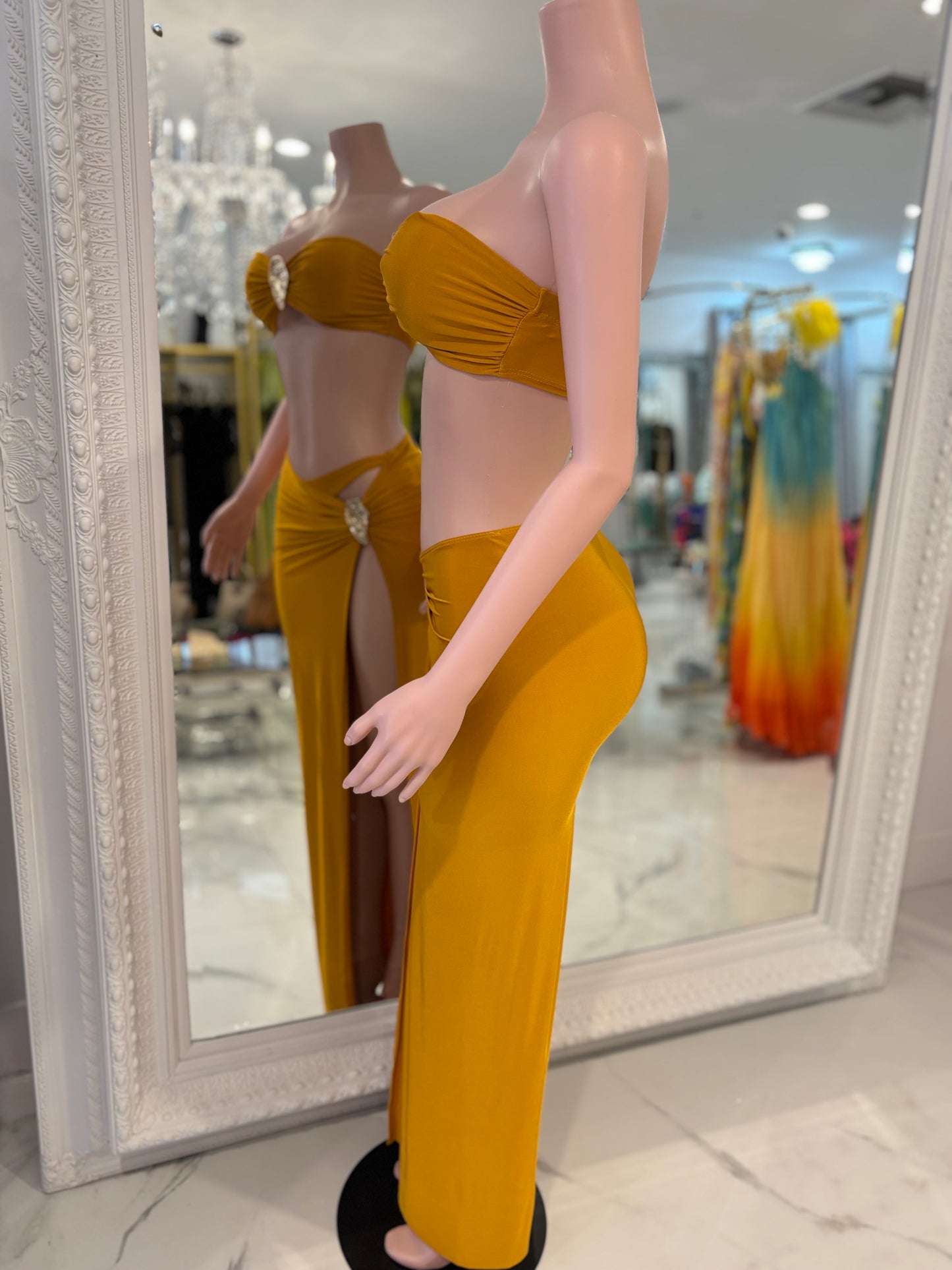 Rosette Mirage Ruched Skirt Set Yellow