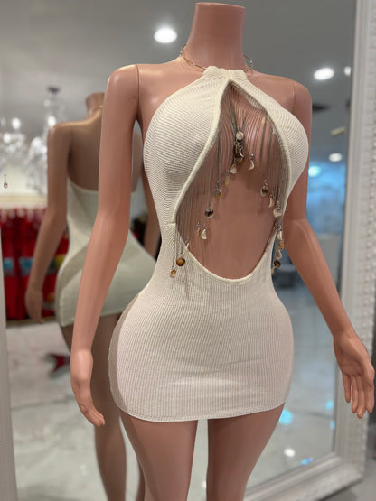 Dunia Sin Knit Shell Mini Dress Nude