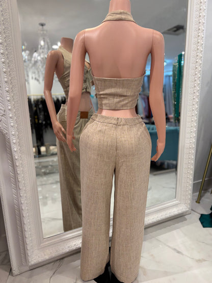He’ll Never Need To Know Pant Set Beige