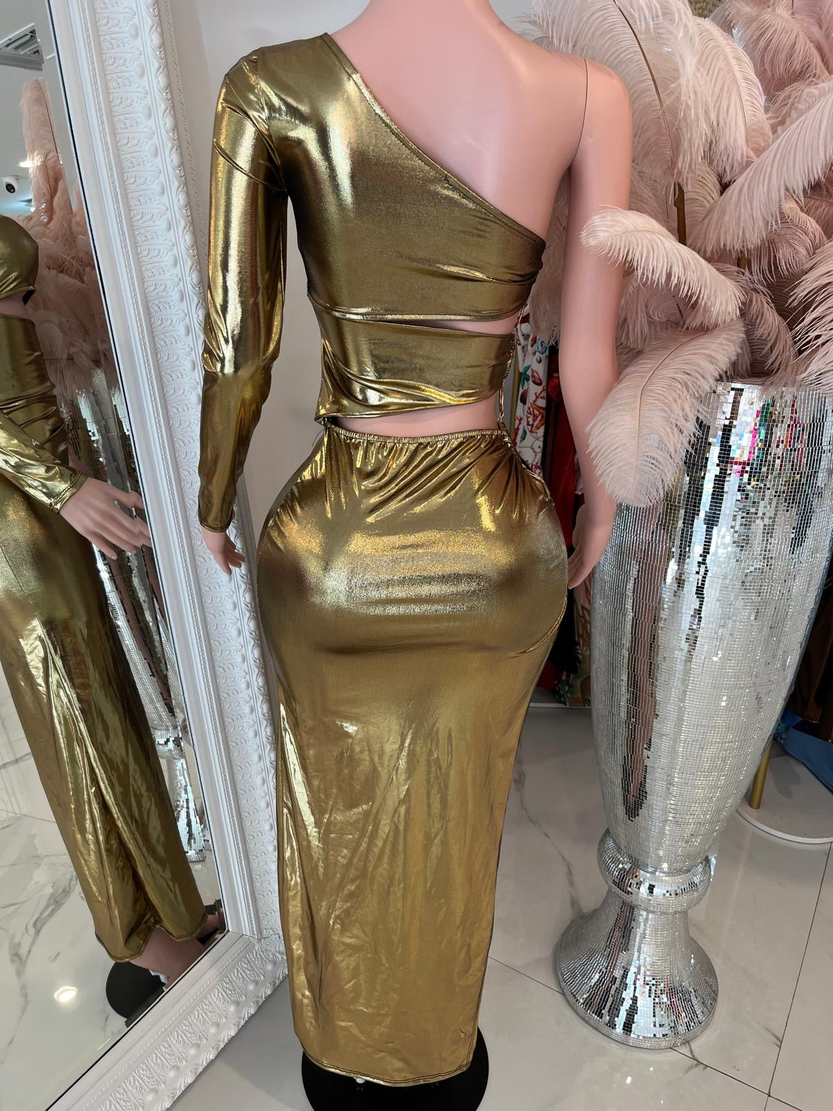 Metallic Maxi Dress Gold