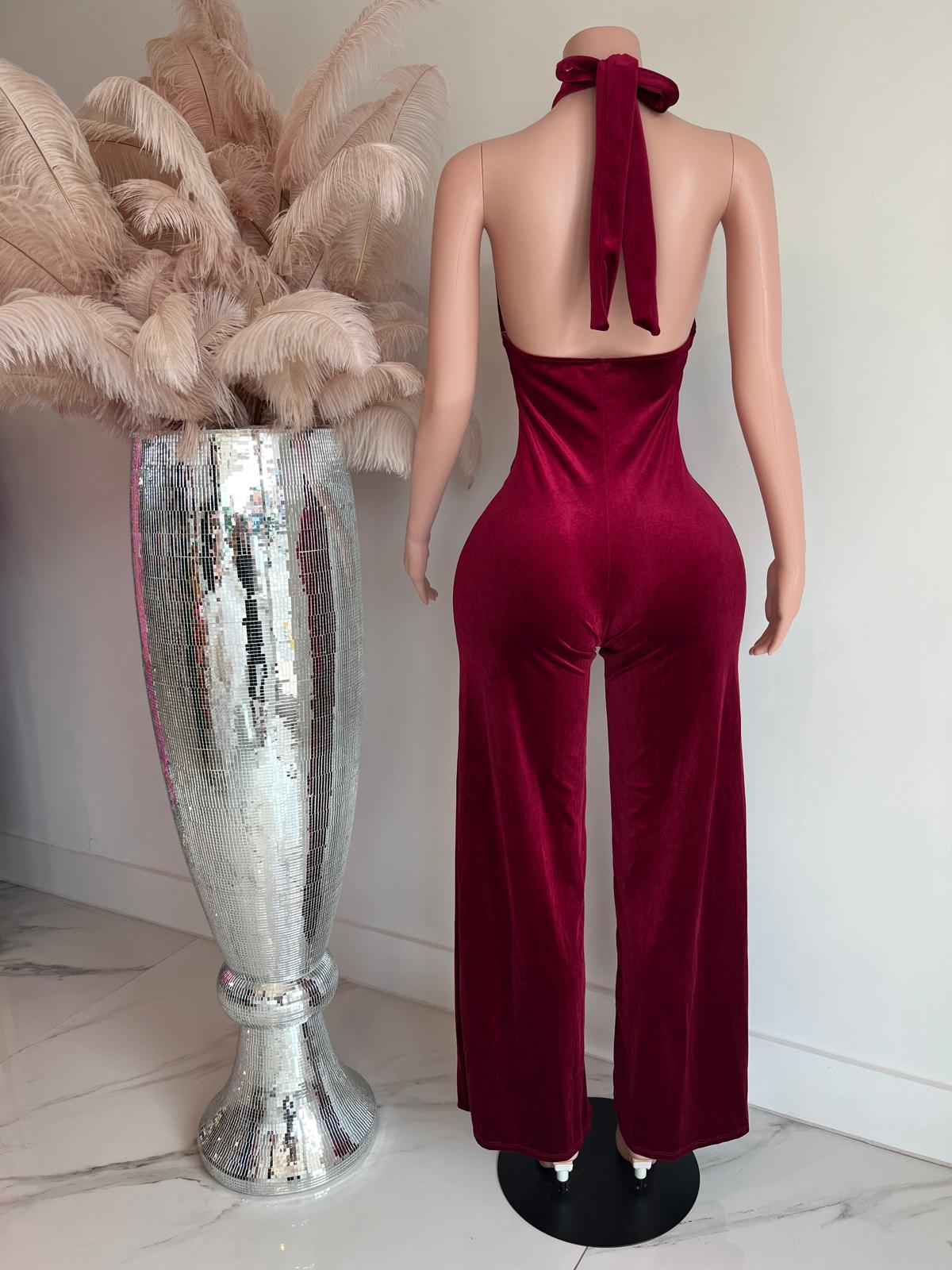 Velvet Jumpsuit Red