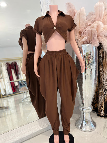 Don’t Even Bother Boy Pant Set Bronw