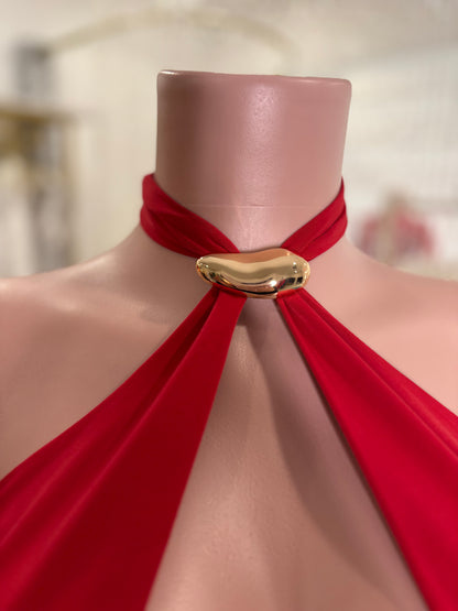 Split Intention Ruched Maxi Dress Red