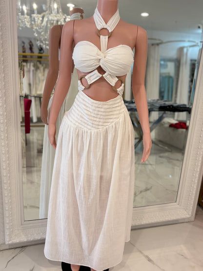 Riviera Flame Maxi Dress White