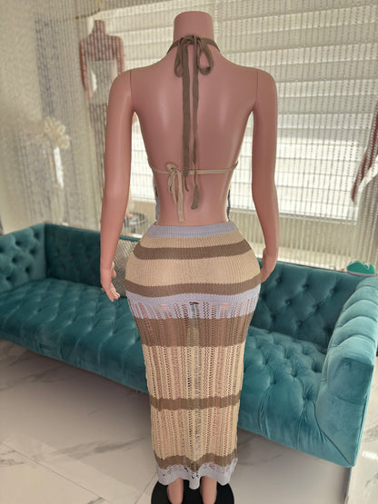 Breezy Intentions Knit Skirt Set Nude