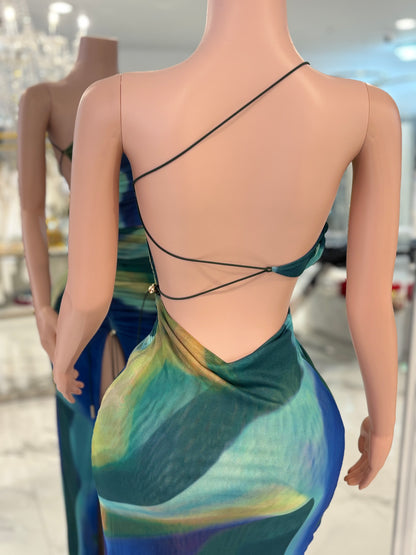 Dana Mesh Ruched Maxi Dress Green