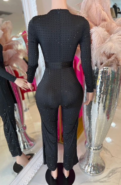 Inferno Nights Rhinestone Jumpsuit Black