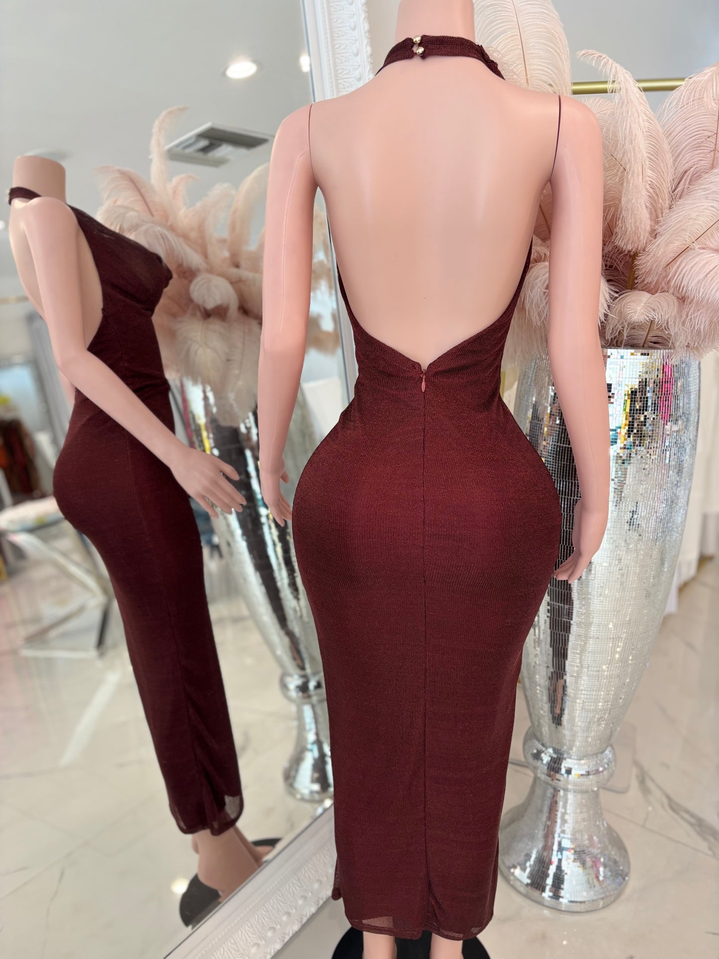 Voltage Curve Glitter Midi Dress Rojo Vino