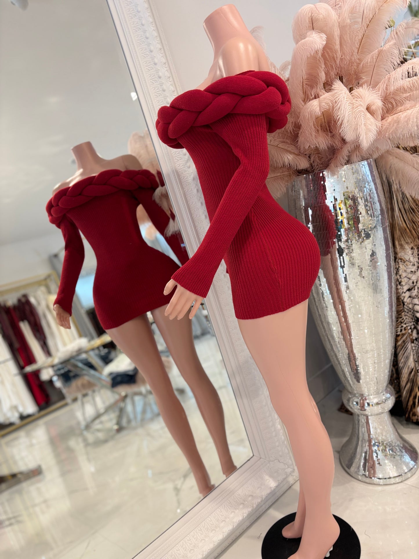 Twist of Allure Ribbed Mini Dress Red