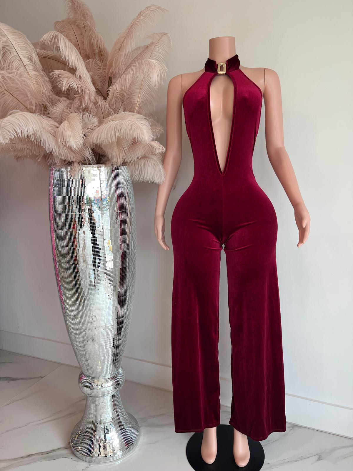 Velvet Jumpsuit Red