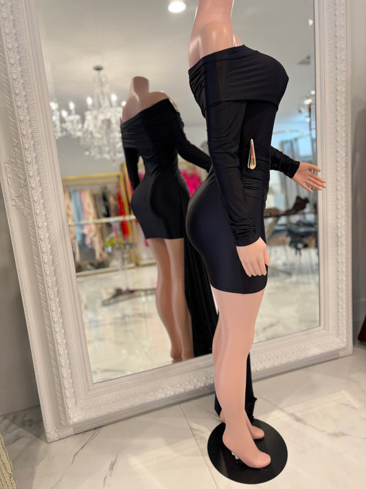 Velvet Ruched Mini Dress Black