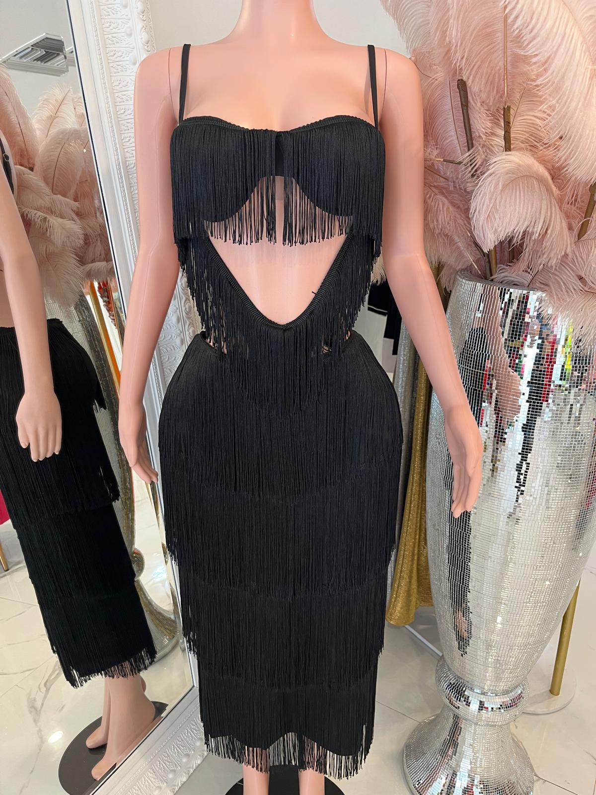 Obseccion  Dusk Fringe Maxi Dress Black