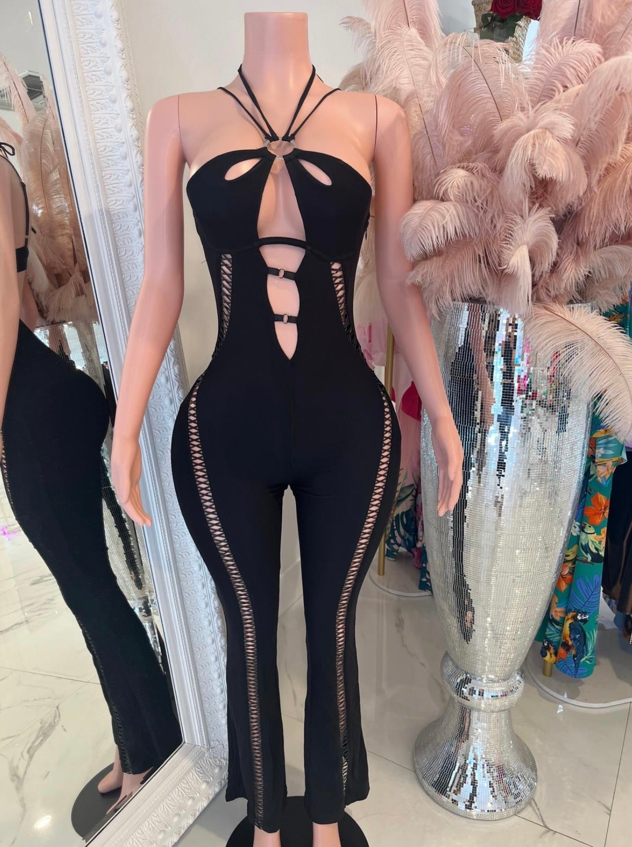 Ethereal Allure Mesh Jumpsuit Black