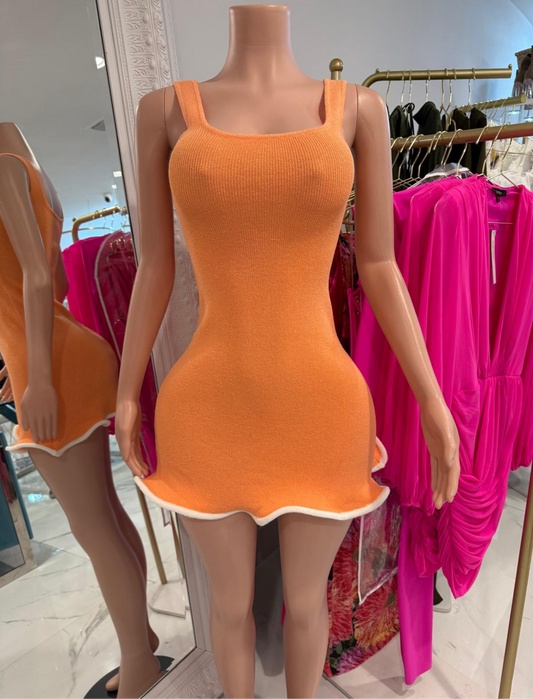 Minimalist Charm Knit Mini Dress Orange