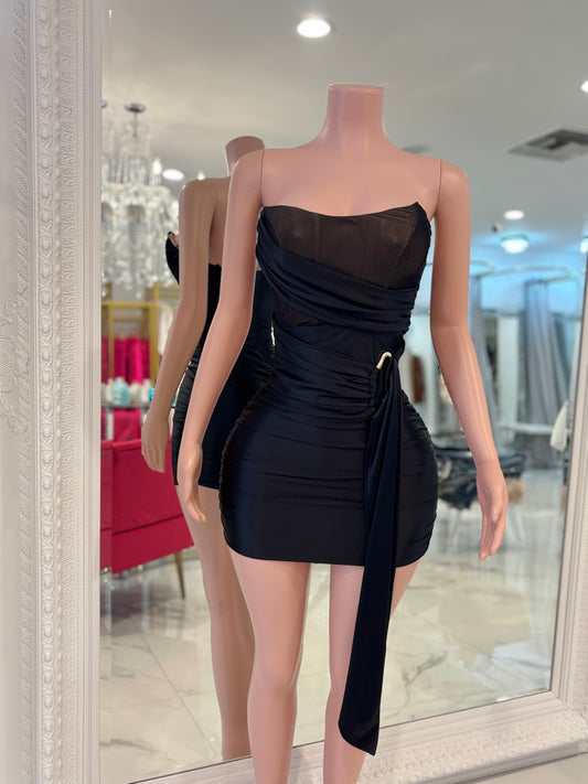 Second Glance Ruched Mini Dress Black