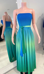 Saphira Blue Green Ombré Strapless Maxi Dress