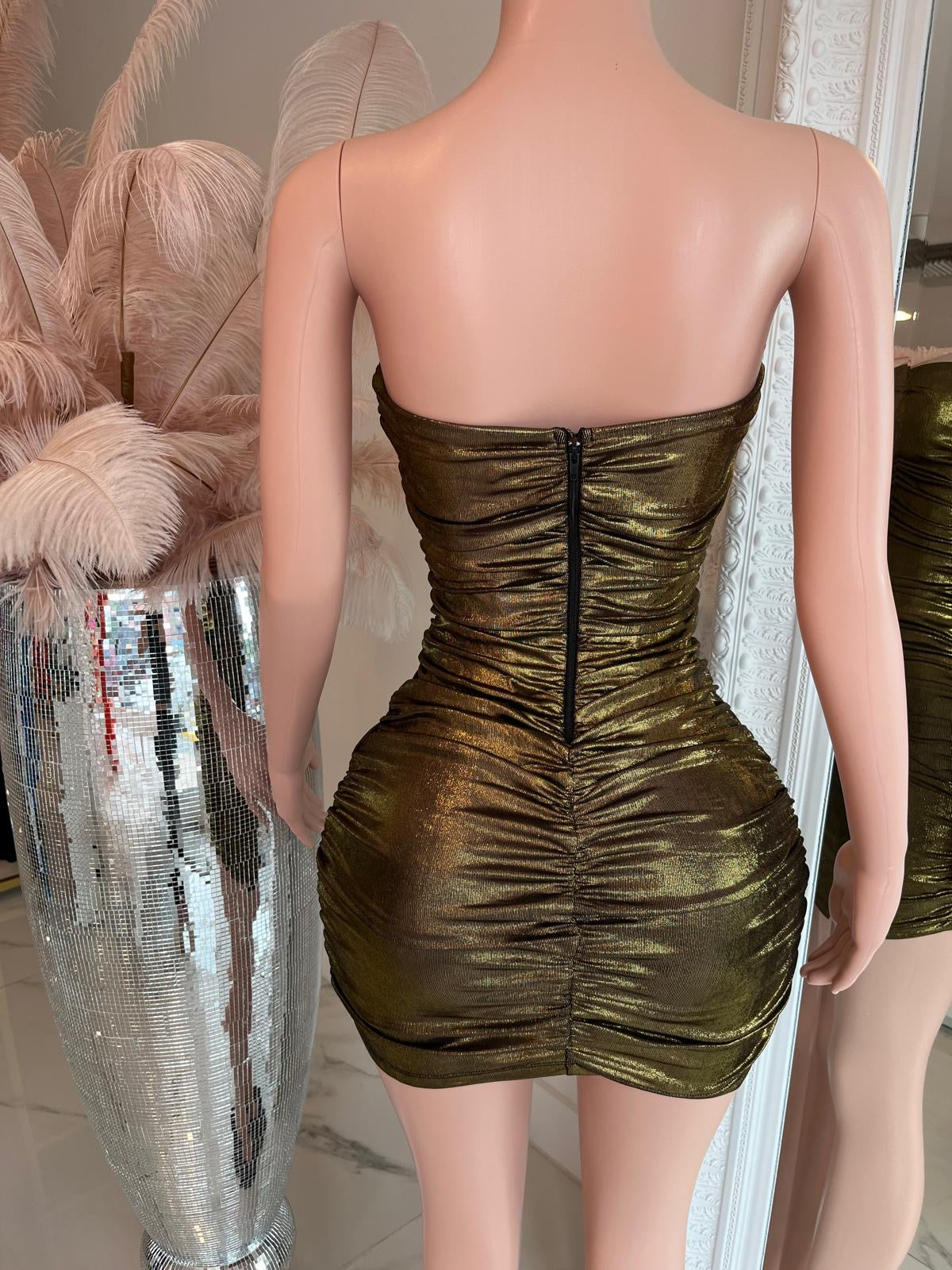 Golden Hour Ruched Mini Dress Gold