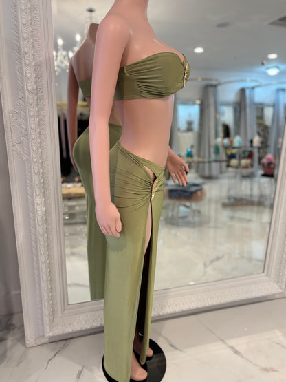 Rosette Mirage Ruched Skirt Set Yellow