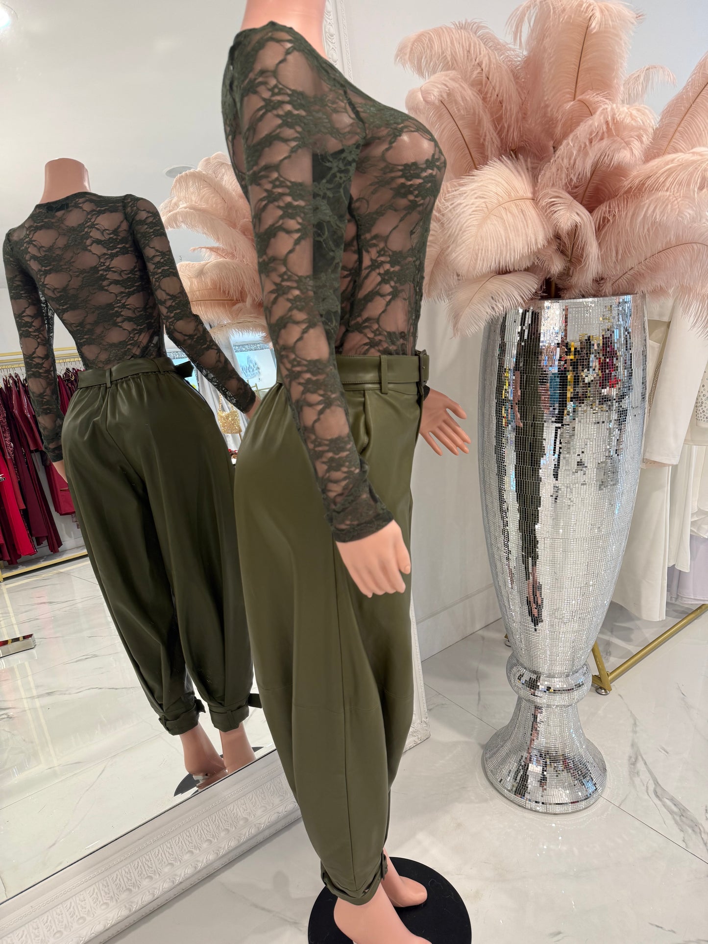 Olive High Waist Trousers Pants