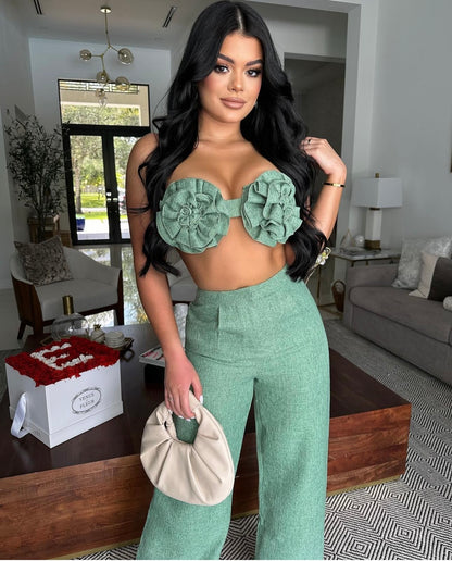 Touch Of Romance Tweed Pant Set Green