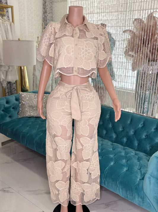 Floral Pants Set NUDE CROCHET