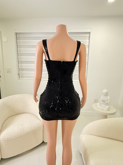 Queen Rhinestones Mini Dress Black